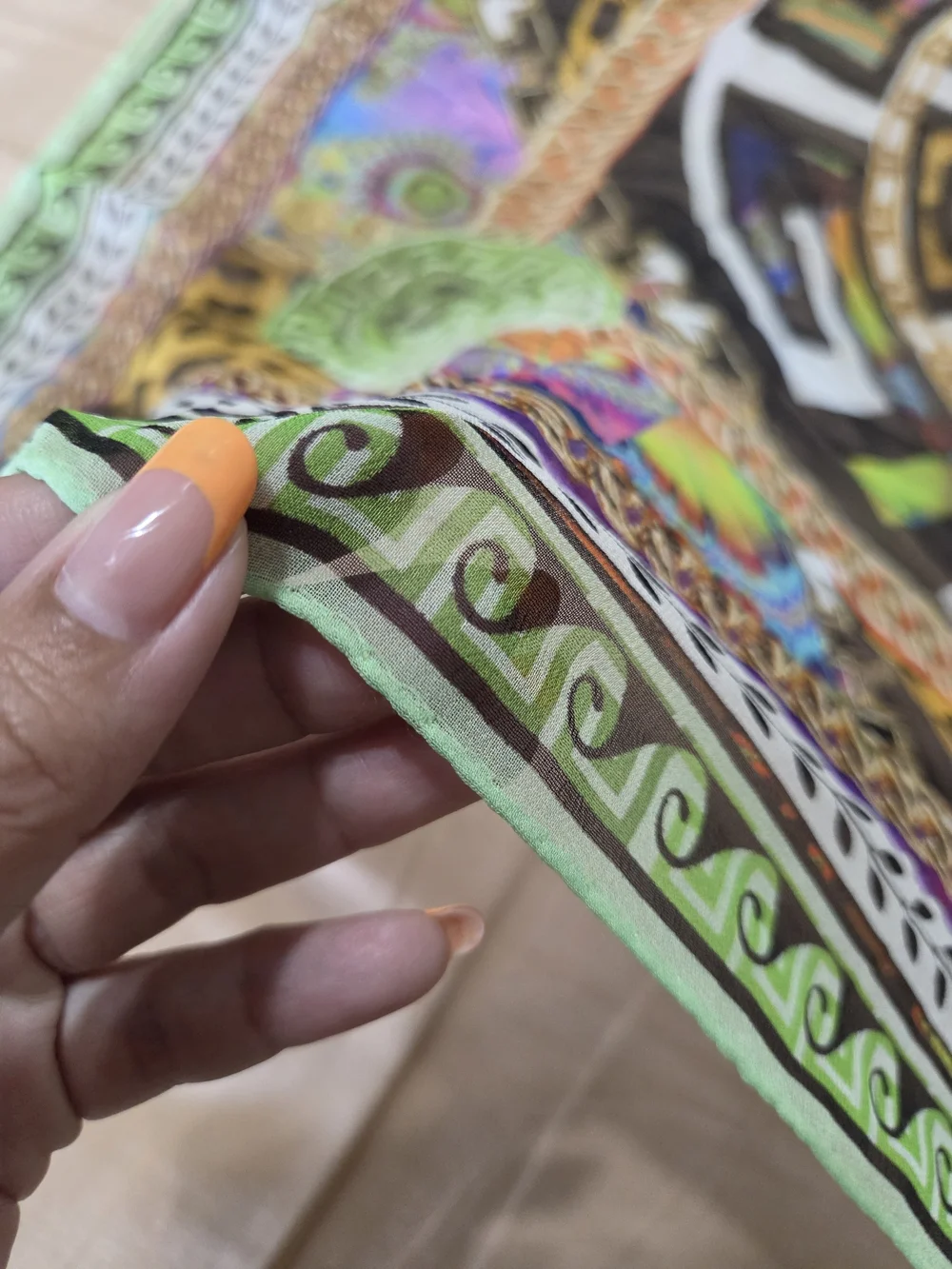 Authentic Versace 100% Silk Medusa Greek Key Multicolor Scarf Shawl Made Italy